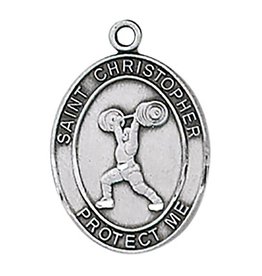 St. Christopher Sport Medal - Weightlifting - Sterling Silver - 24" Chain