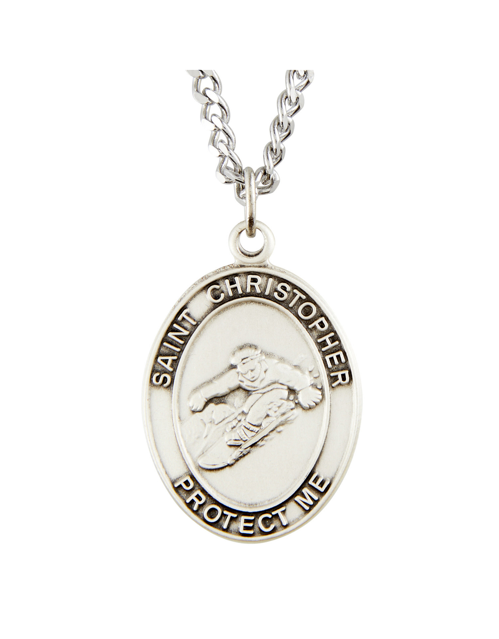 St. Christopher Sport Medal - Snowboarding - Sterling Silver - 24" Chain