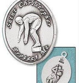 St. Christopher Sport Medal - Swimming - Sterling Silver - 18" Chain