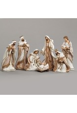 Roman Nativity Set, 8.5", 7-Piece, Woven Gold Trim Fabric Look