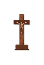 Crucifix, Standing, 10" Walnut Cross with Gold Plated Corpus