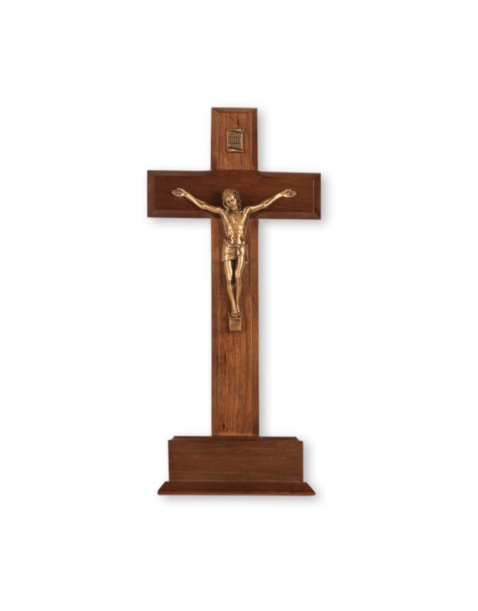 Hirten Crucifix, Standing, 10" Walnut Cross with Gold Plated Corpus