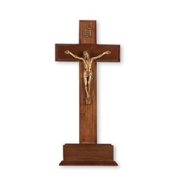 Crucifix, Standing, 10" Walnut Cross with Gold Plated Corpus