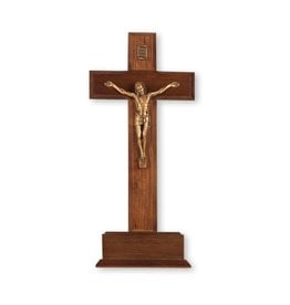 Hirten Crucifix, Standing - Walnut Wood Cross with Gold Plated Corpus (10")