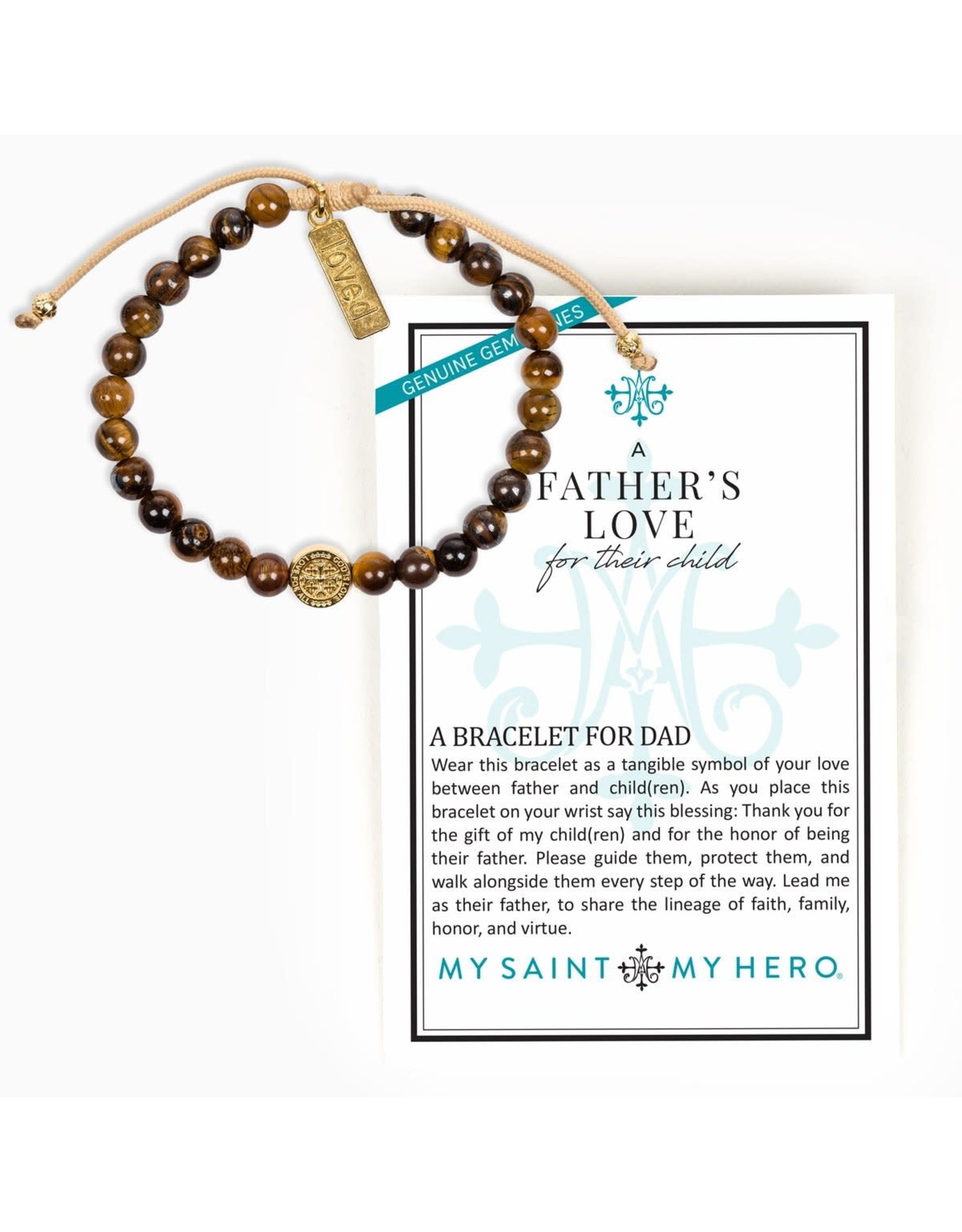 My Saint My Hero Bracelet - A Father's Love, Blessing for my Child - Gold/Tan/Tiger's Eye