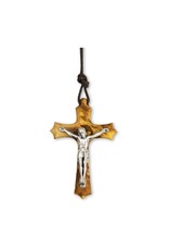 Hirten Pendant - 1.75" Olive Wood Crucifix on 28" Brown Cord