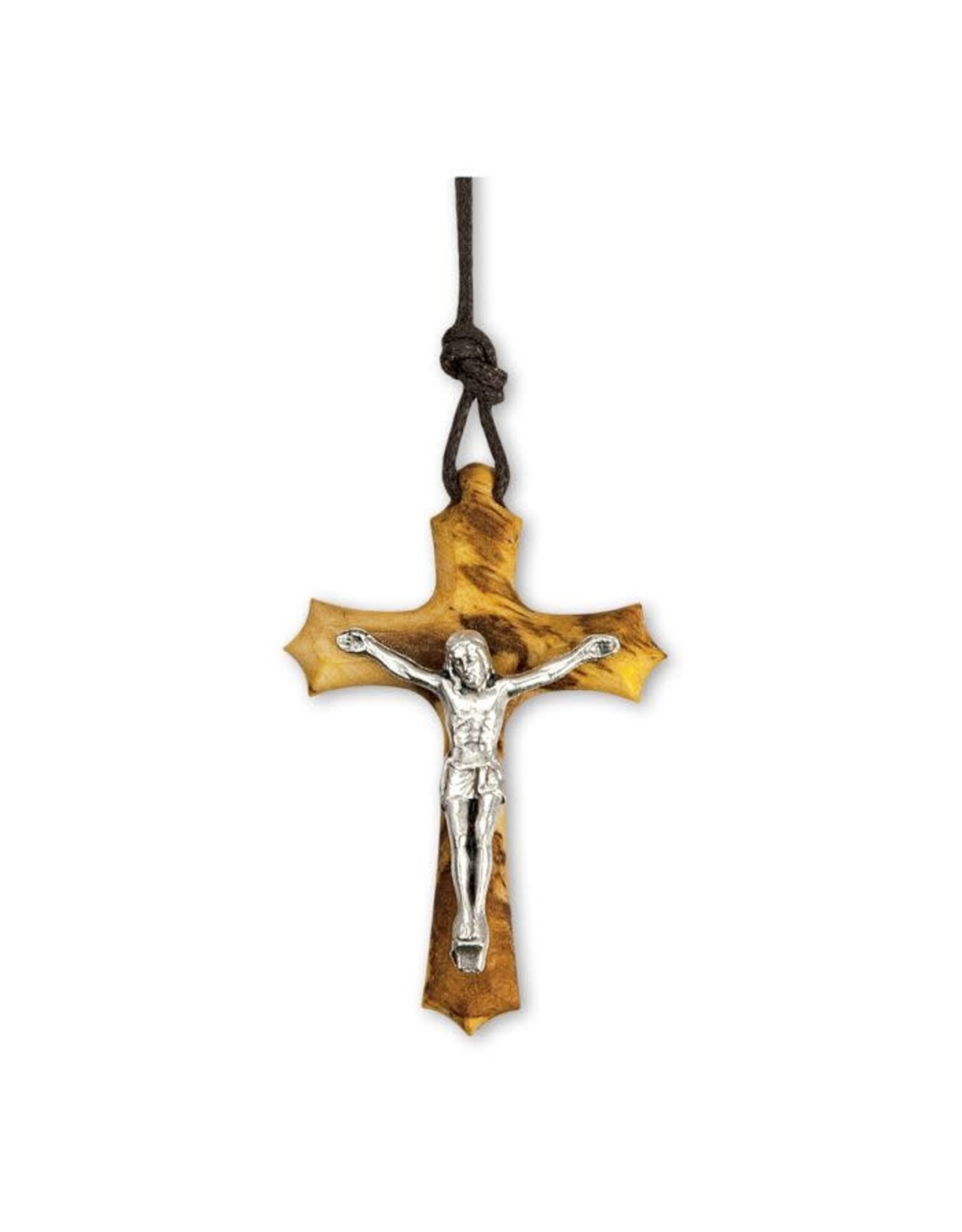 Hirten 1.75" Olive Wood Crucifix Pendant on 28" Brown Cord