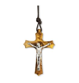 Hirten Pendant - 1.75" Olive Wood Crucifix on 28" Brown Cord