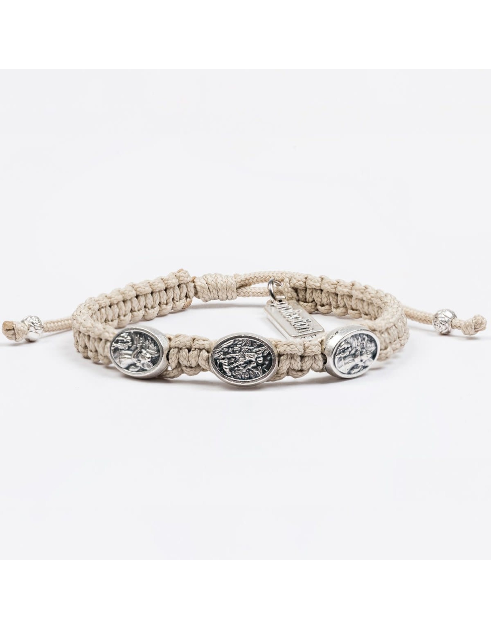 My Saint My Hero Kid's Bracelet - St. Michael Protection - Silver/Tan