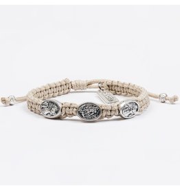My Saint My Hero Bracelet - St. Michael Protection for Kids - Silver/Tan