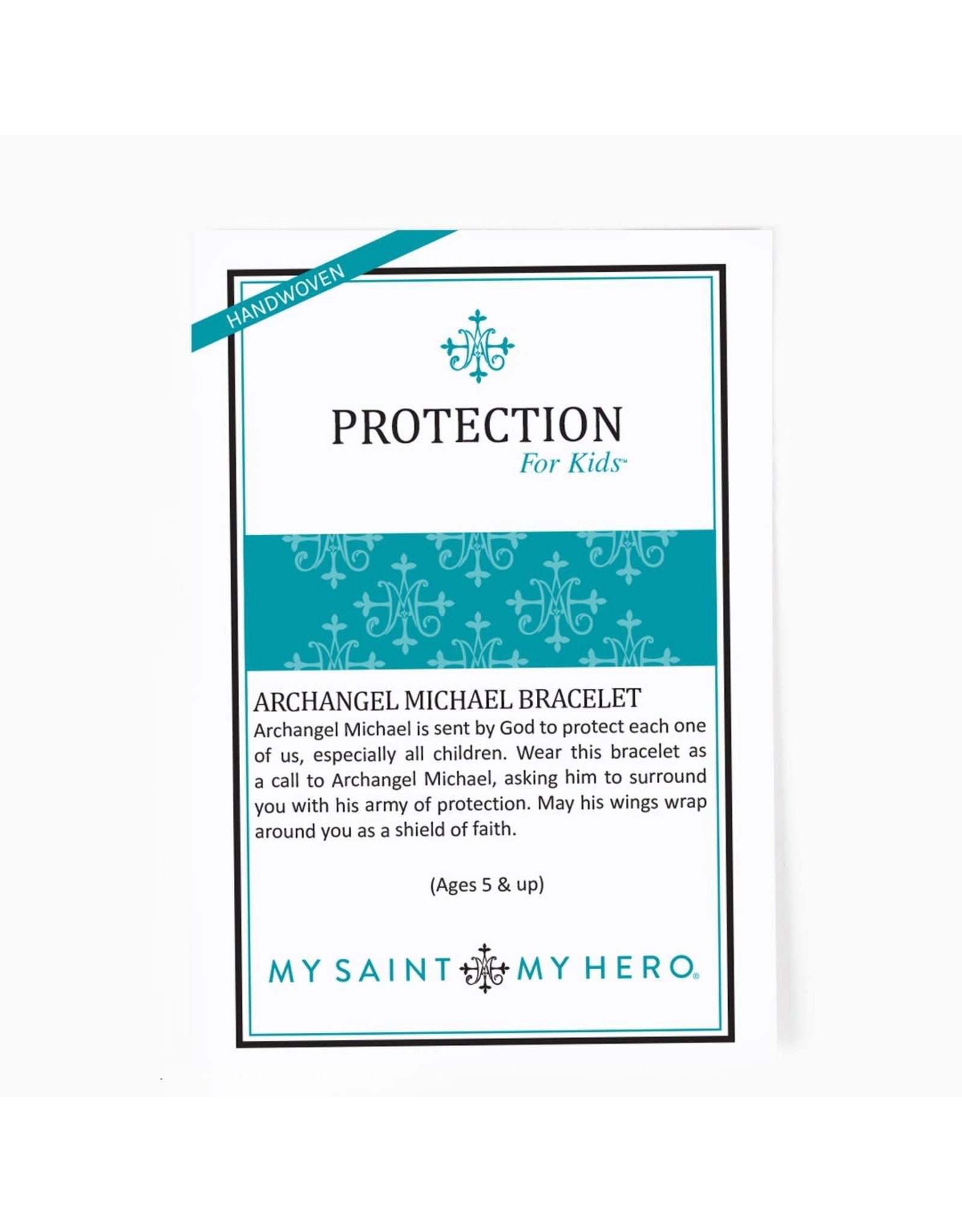 My Saint My Hero Bracelet - St. Michael Protection for Kids - Silver/Tan
