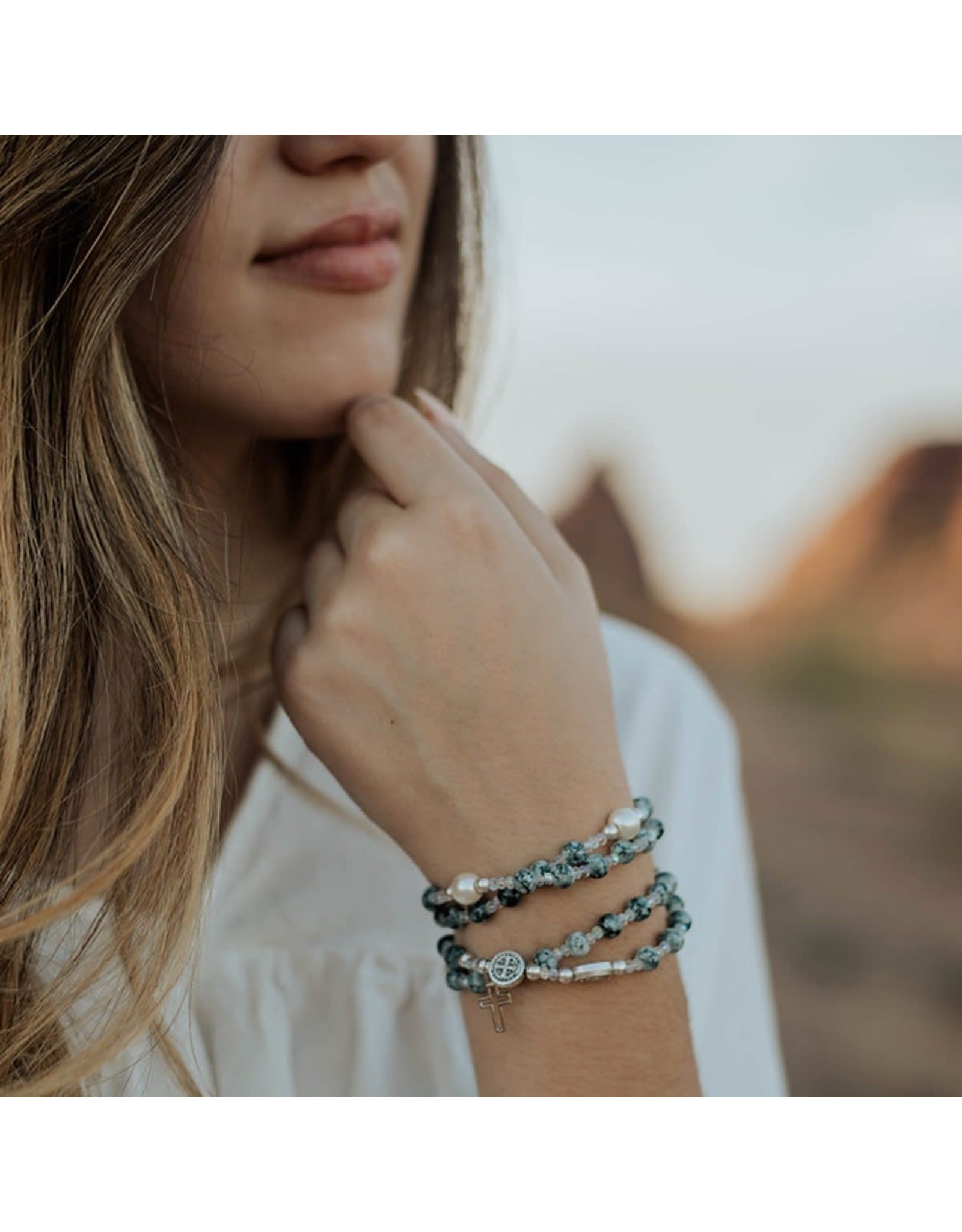 My Saint My Hero Miracles Rosary Wrap Bracelet - White/Pearl