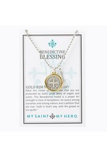 My Saint My Hero Necklace - Benedictine Blessing, Gold Rim (24" Chain)