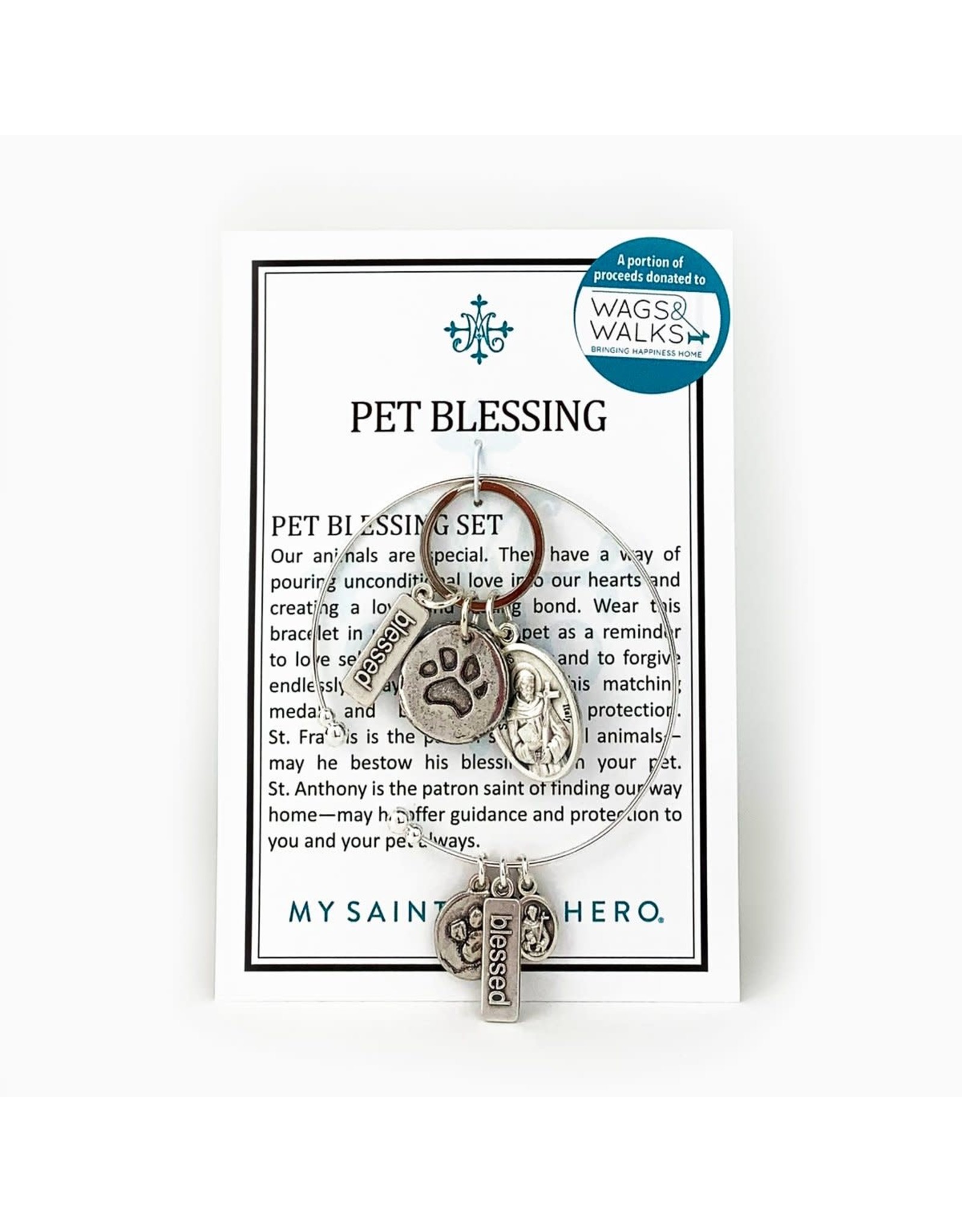 My Saint My Hero Pet Blessing (Bracelet & Dog/Cat Tag) Set - Silver