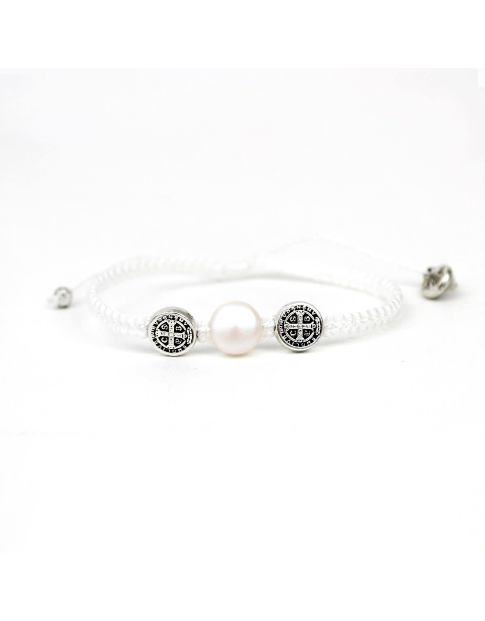 My Saint My Hero First Communion Bracelet - White/White Pearl/Silver