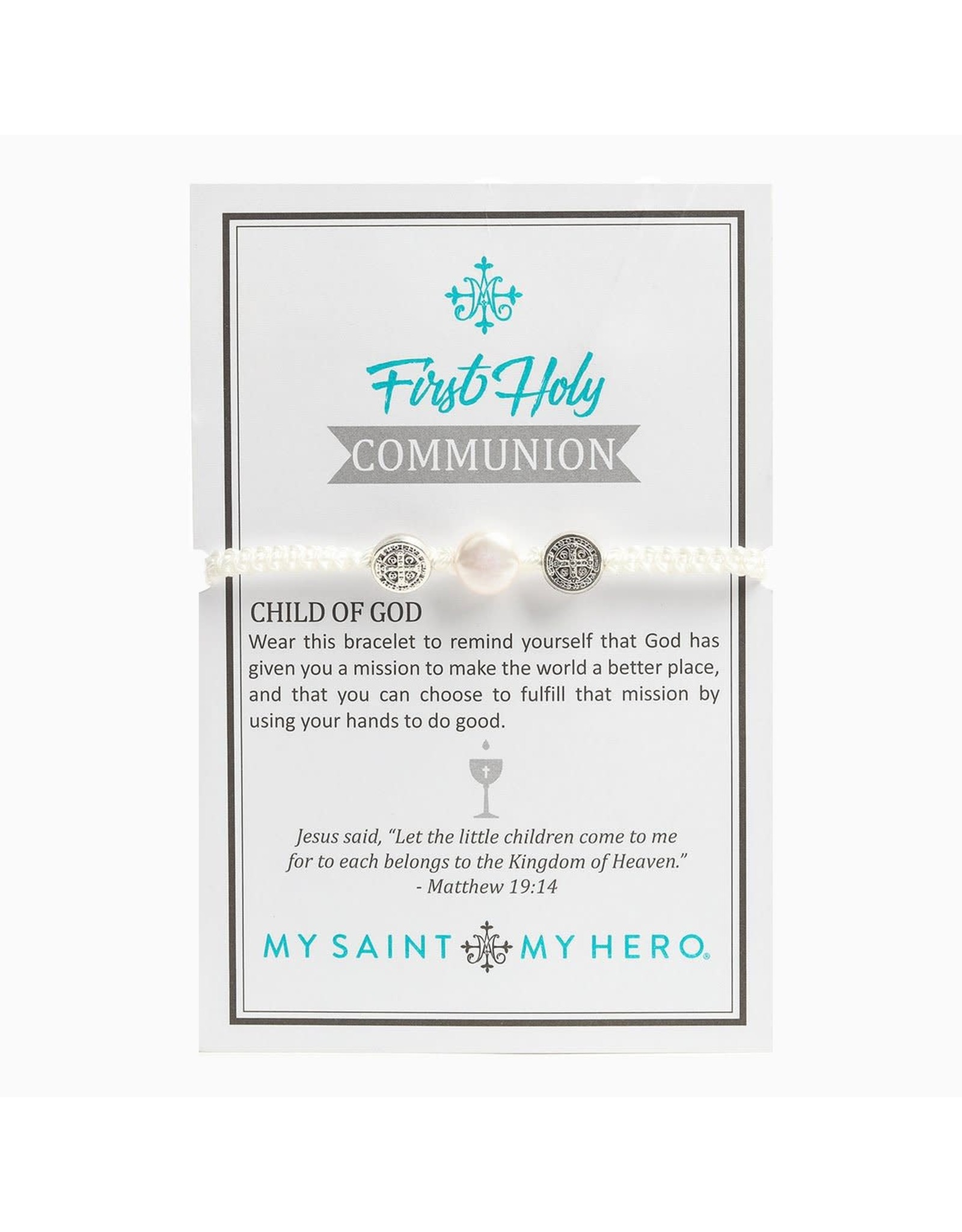 My Saint My Hero First Communion Bracelet - White/White Pearl/Silver
