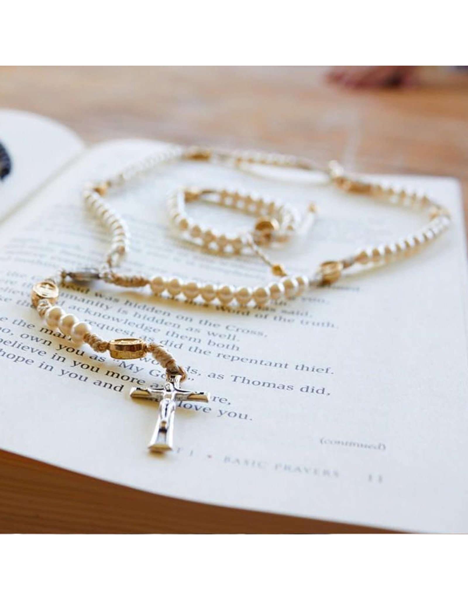 My Saint My Hero First Communion Bracelet/Rosary Set (Girl) White/Gold