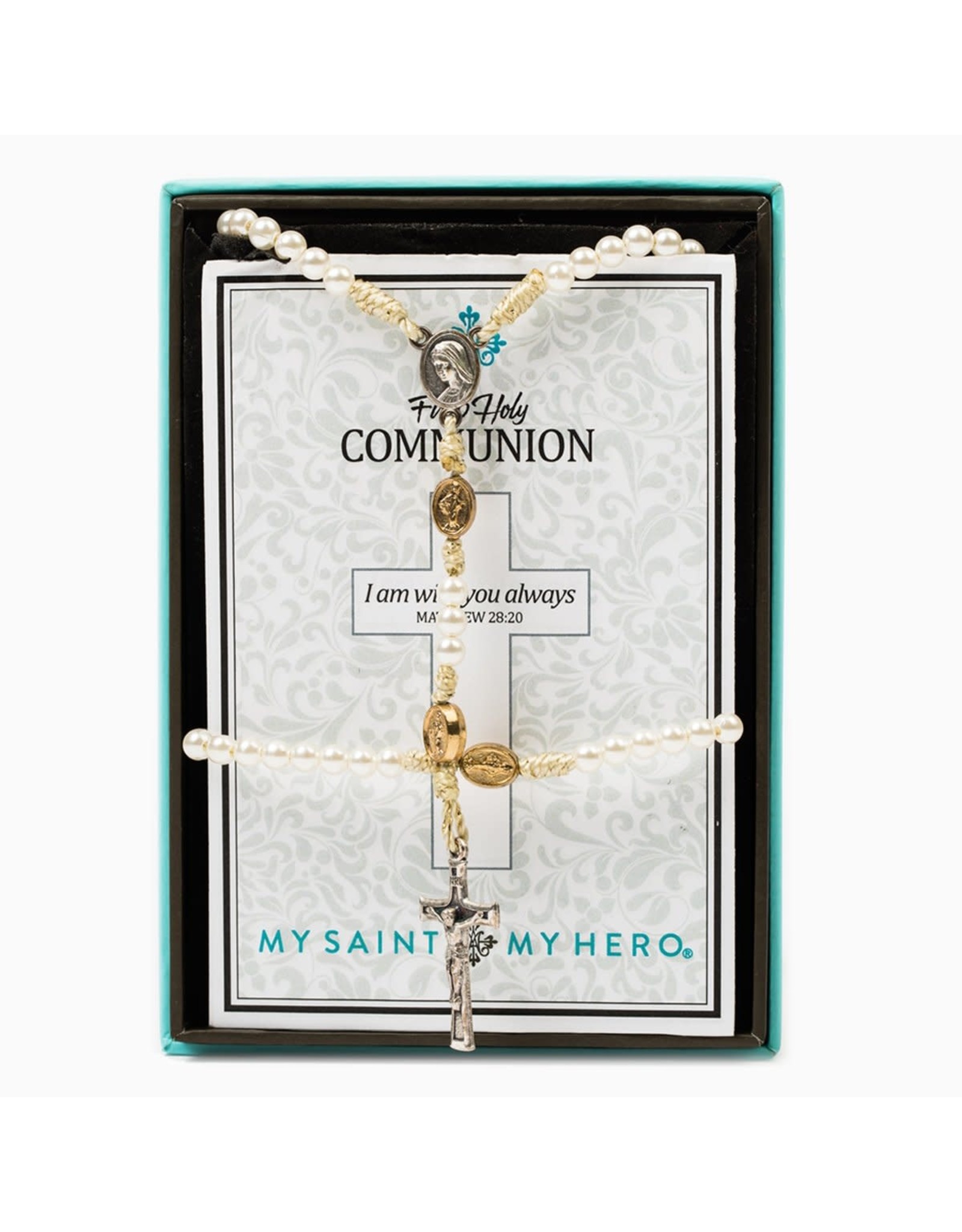 My Saint My Hero First Communion Bracelet/Rosary Set (Girl) White/Gold