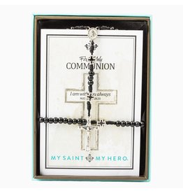 My Saint My Hero First Communion Bracelet/Rosary Set (Boy) Black/Silver