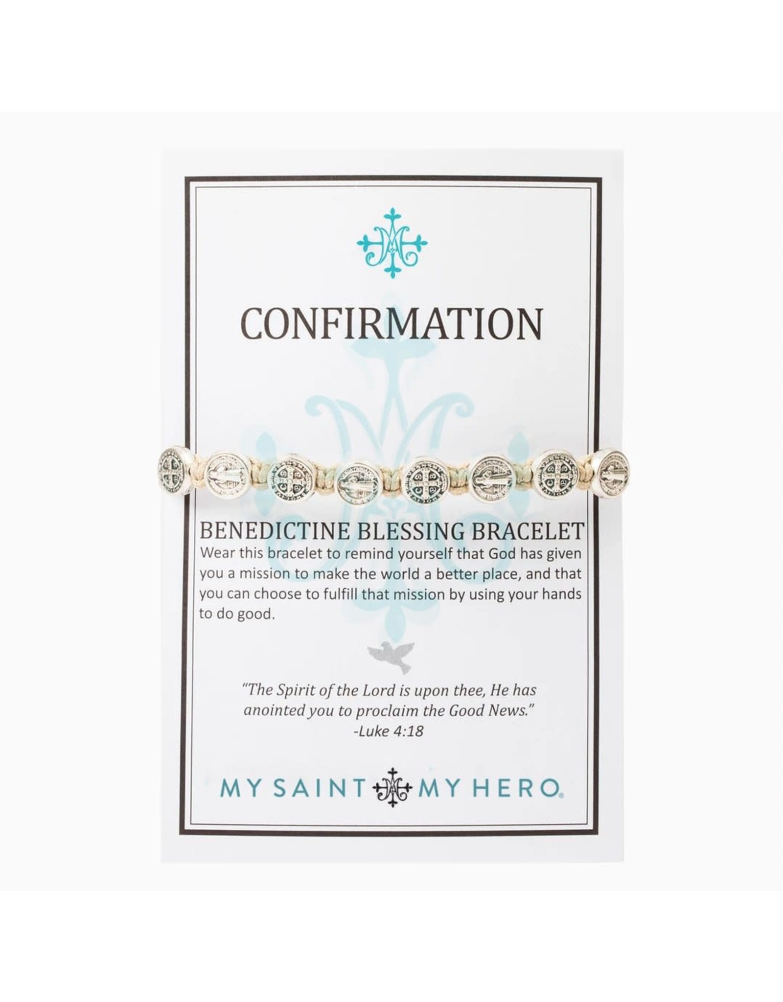 My Saint My Hero Confirmation Bracelet - Benedictine Blessing Tan/Silver