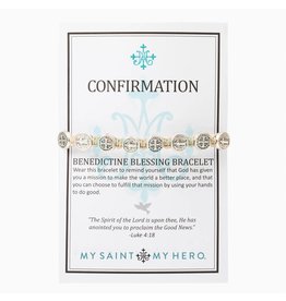 My Saint My Hero Confirmation Bracelet - Benedictine Blessing Tan/Silver