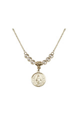 Bliss Miraculous Medal Necklace, Gold Filled with Faux Pearls