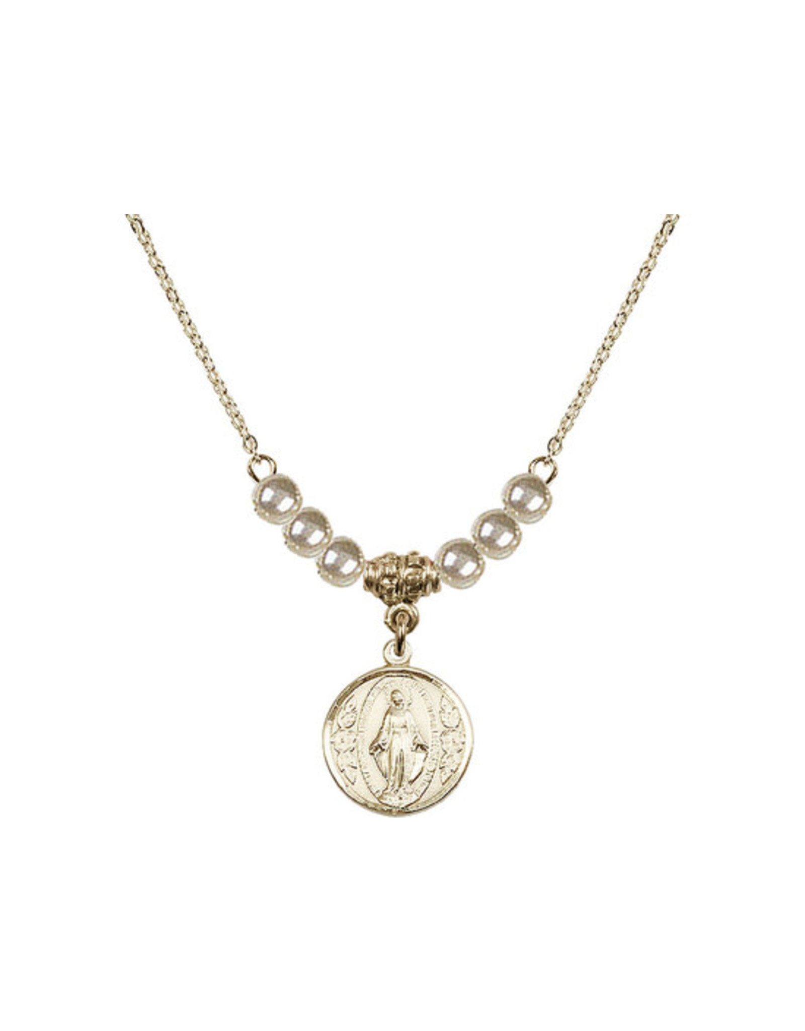 Bliss Miraculous Medal Necklace, Gold Filled with Faux Pearls