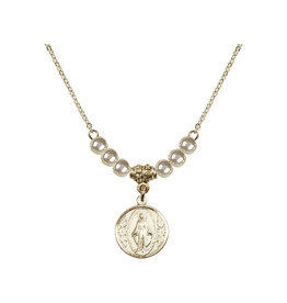 Bliss Miraculous Medal Necklace, Gold Filled with Faux Pearls