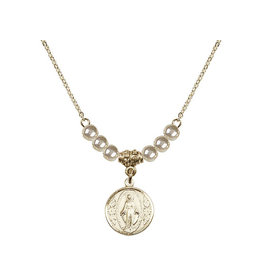 Bliss Miraculous Medal - Necklace with Faux Pearls 18", Gold Filled