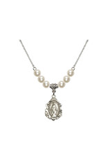 Bliss Miraculous Medal - Necklace with Faux Pearls, Sterling Silver