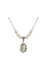 Miraculous Medal Necklace, Sterling Silver with Faux Pearls
