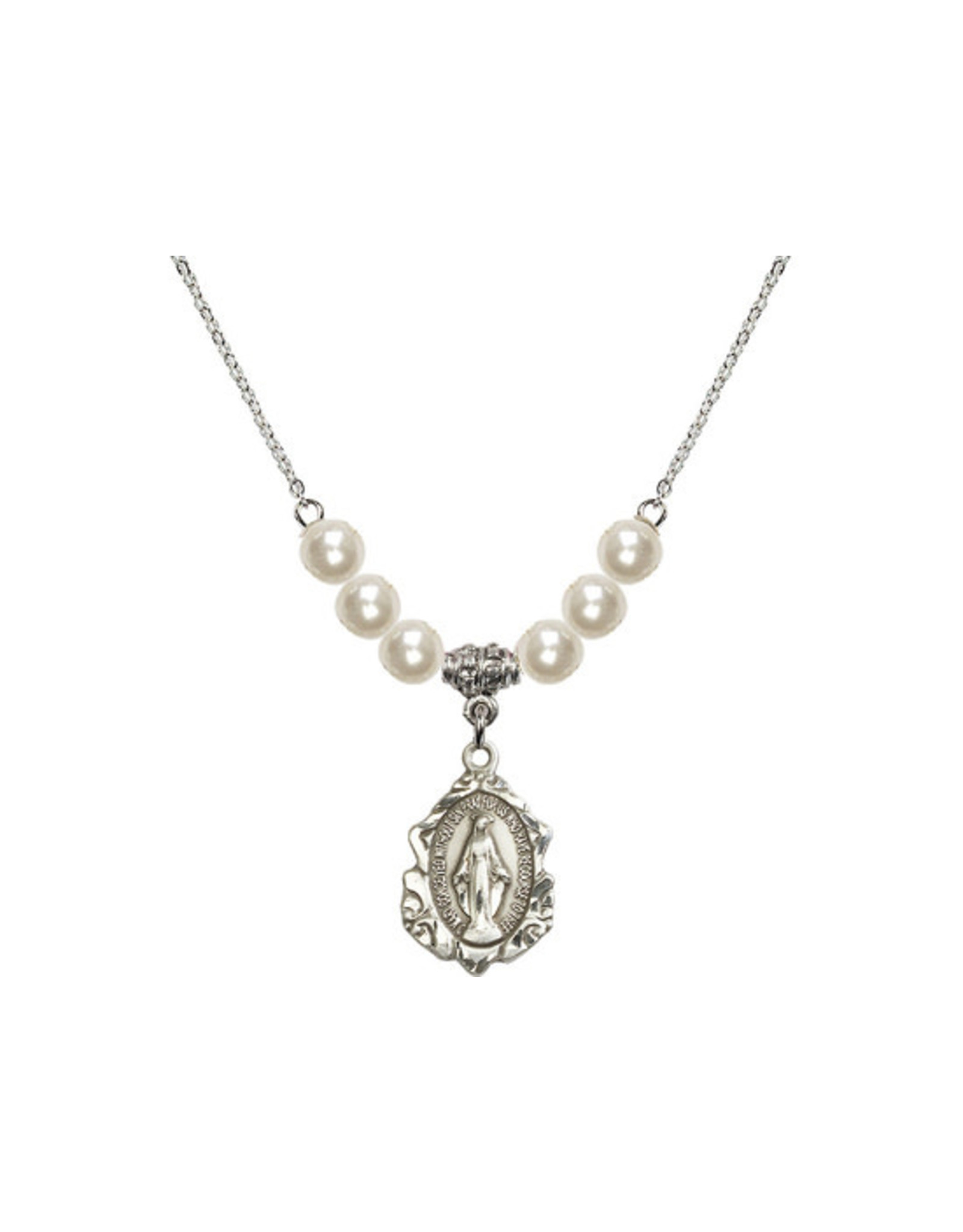 Bliss Miraculous Medal - Necklace with Faux Pearls, Sterling Silver
