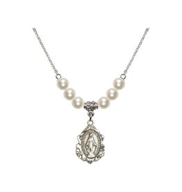 Bliss Miraculous Medal Necklace, Sterling Silver with Faux Pearls