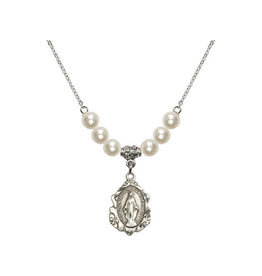 Bliss Miraculous Medal - Necklace with Faux Pearls, Sterling Silver