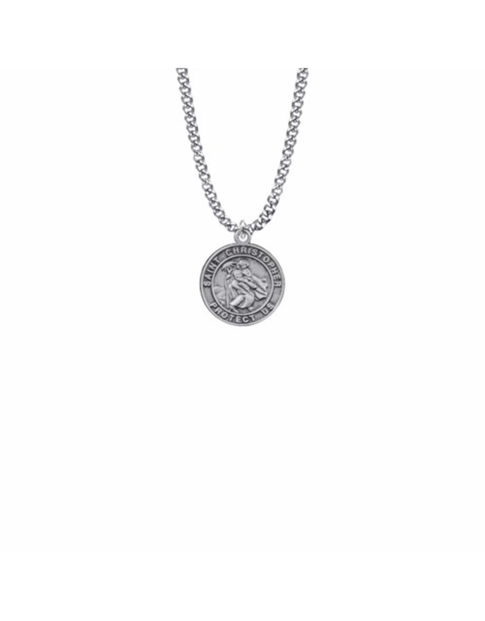 Singer Pewter St. Christopher Small Round Medal on 18" Chain
