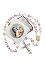 Hirten Rosary - St. Therese with Handmade Floral Glass Beads with Box