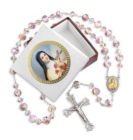 Hirten Rosary - St. Therese with Handmade Floral Glass Beads with Box