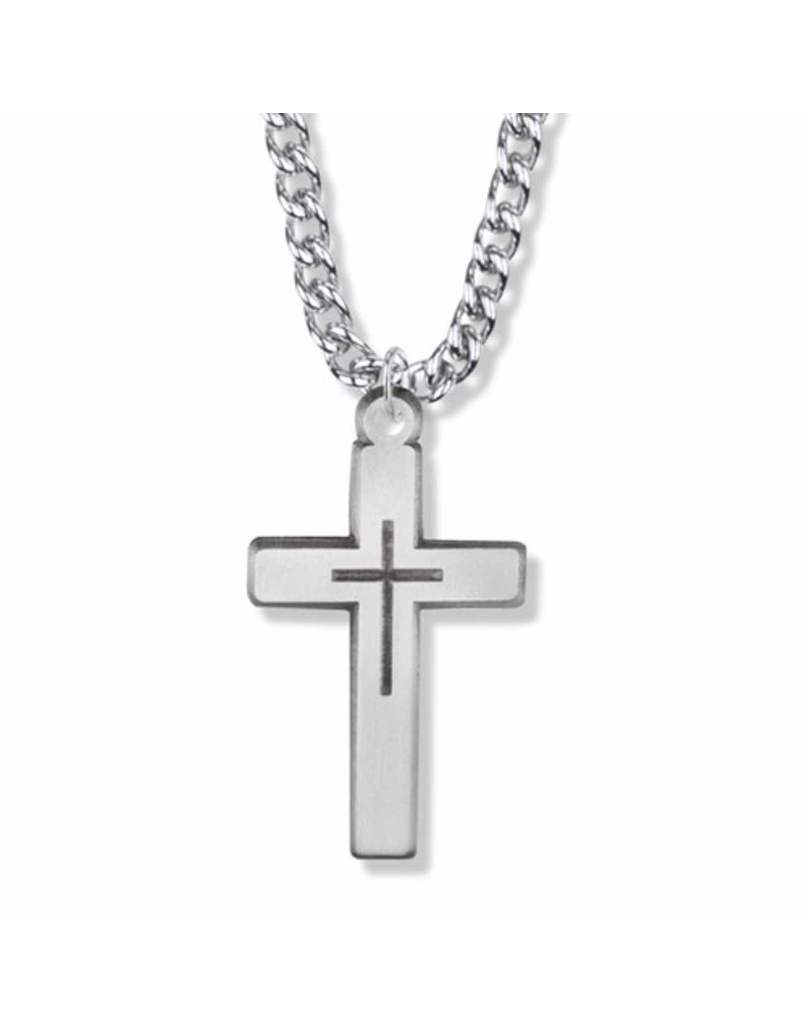 Pewter Pierced Cross Necklace on 24" Chain
