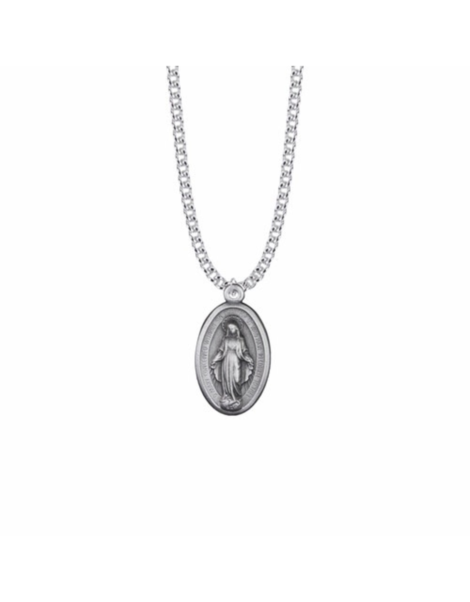 Singer Pewter Large Oval Miraculous Medal on 24" Chain