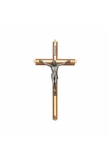 Singer Walnut & Brass Wall Crucifix with Antiqued Pewter Corpus (8")