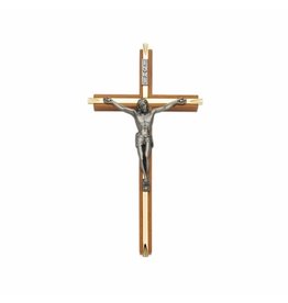 Walnut and Brass Wall Crucifix with Antiqued Pewter Corpus (8")