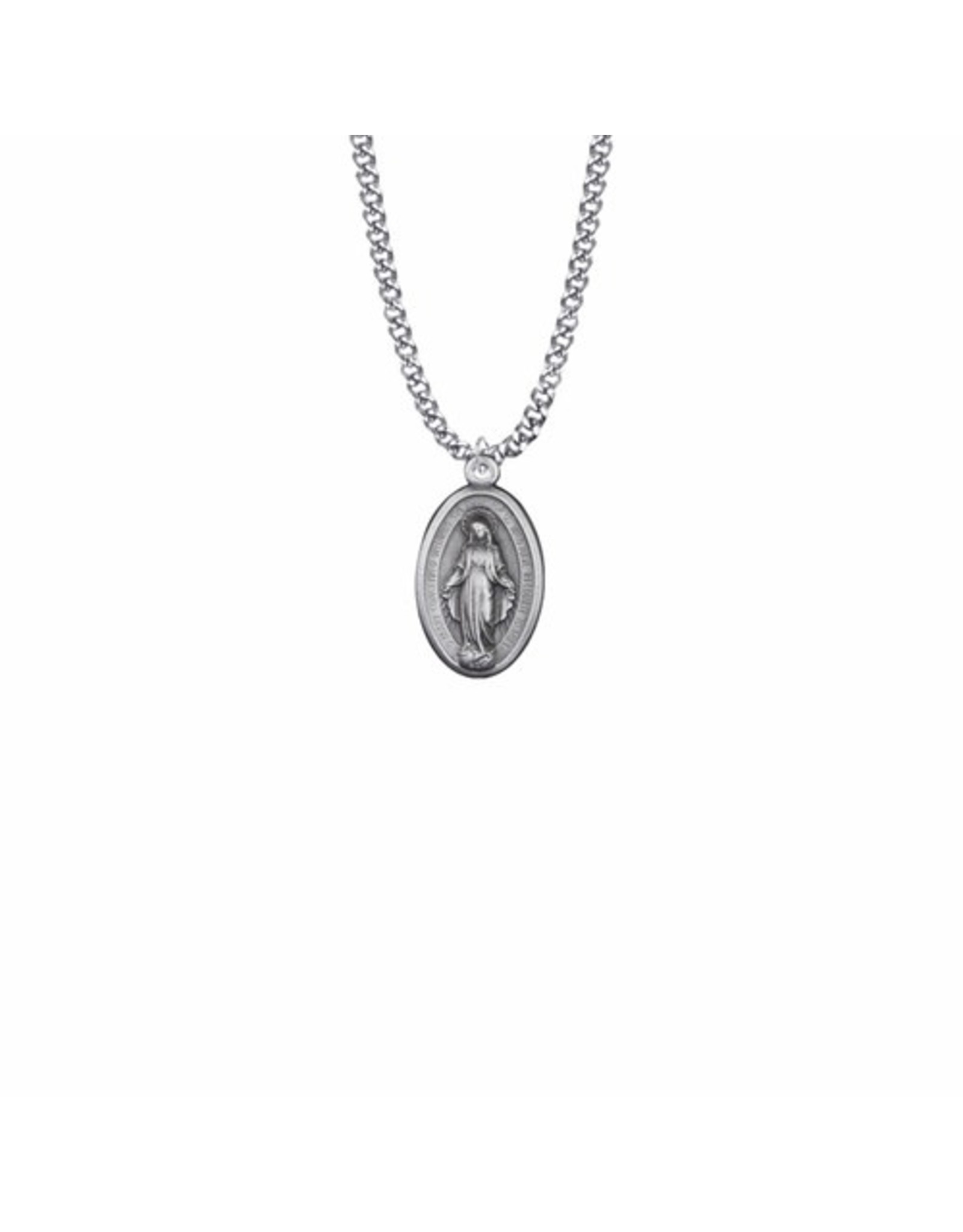 Pewter Small Oval Miraculous Medal on 18" Chain