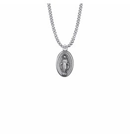 Singer Pewter Small Oval Miraculous Medal on 18" Chain
