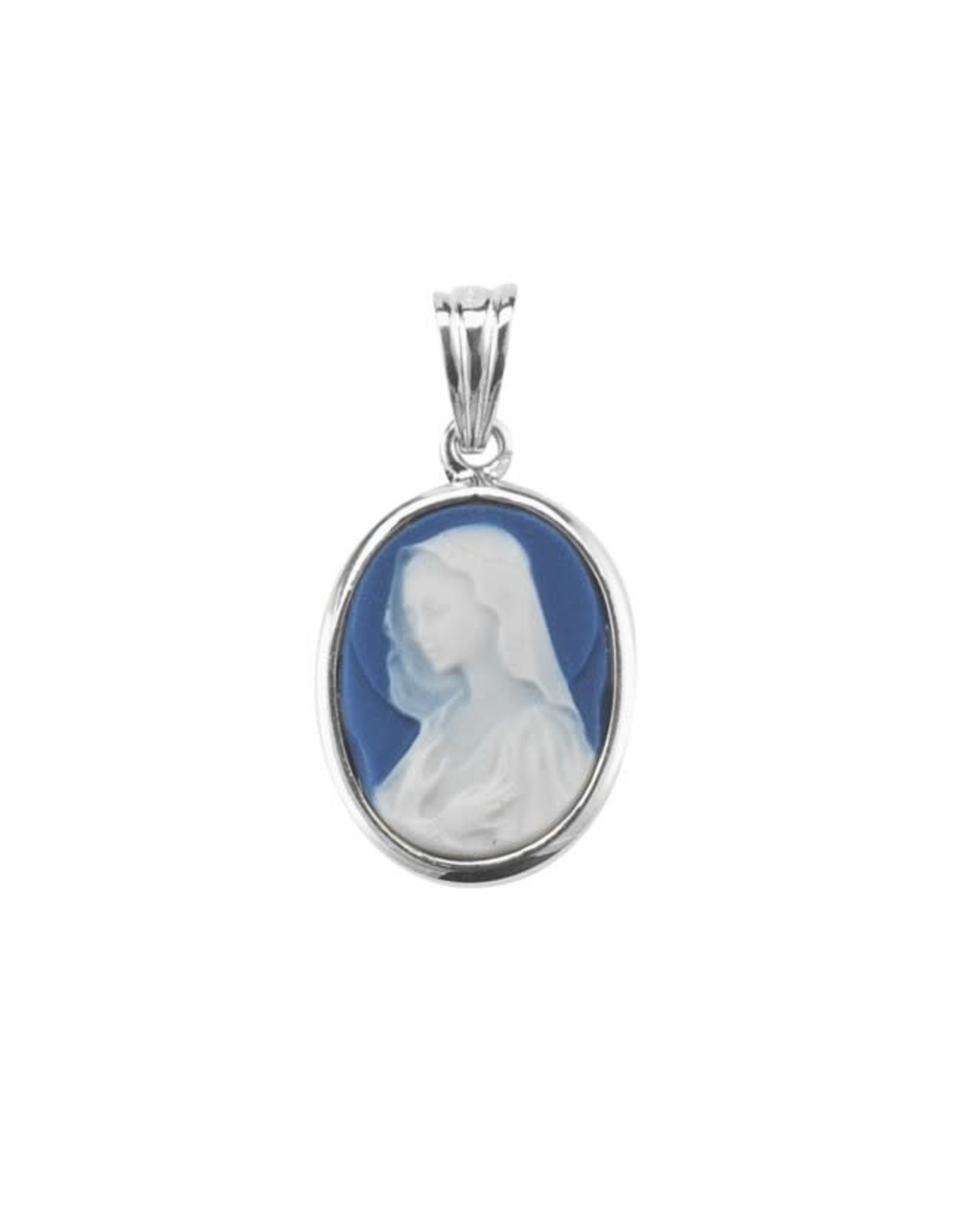 Blue Madonna Cameo Medal, Sterling Silver, 18" Chain