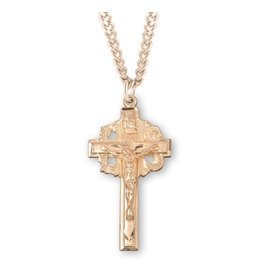 Crucifix Medal, Pierced, Gold over Sterling Silver, 24" Chain