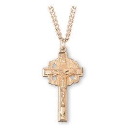 HMH Crucifix Medal - Pierced, Gold over Sterling Silver, 24" Chain