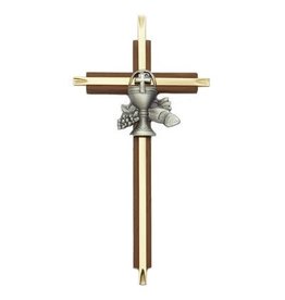 Singer First Communion Brass & Walnut Wall Cross 7"