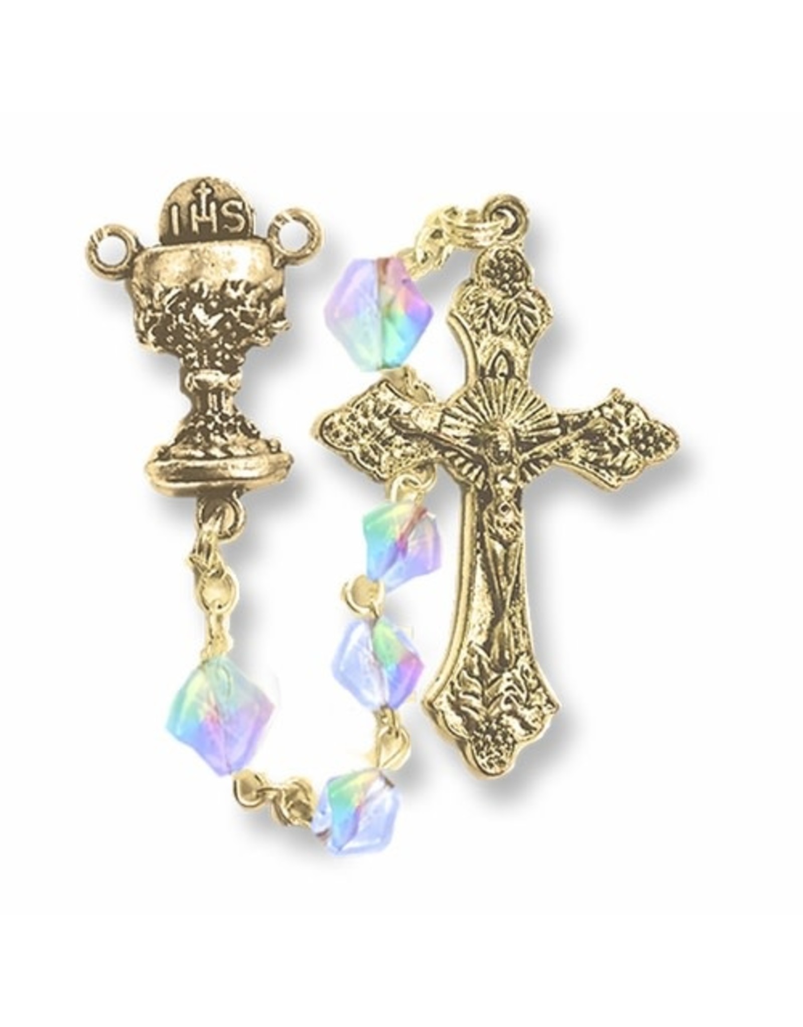 First Communion Rosary, Iridescent Glass Beads