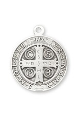 St. Benedict Medal, Round, Sterling Silver, 24" Chain