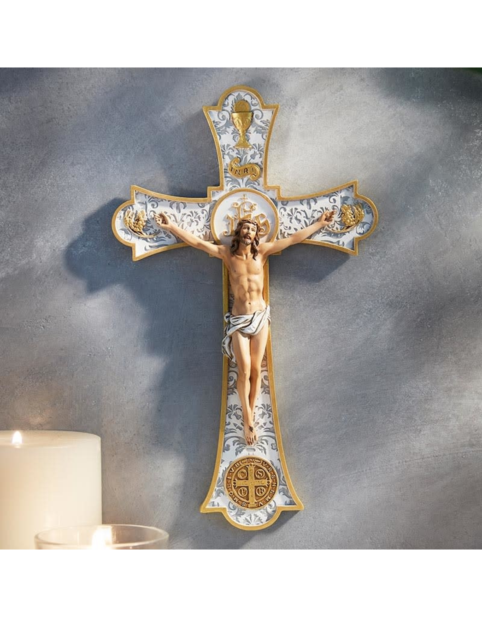 Jeweled Cross Wall Crucifix, Holy Mass,  8"